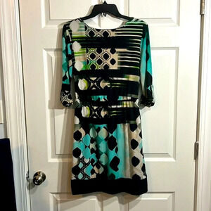 Luxology Women's Multicolor  Long Sleeve Knee Length Dress - Size Small